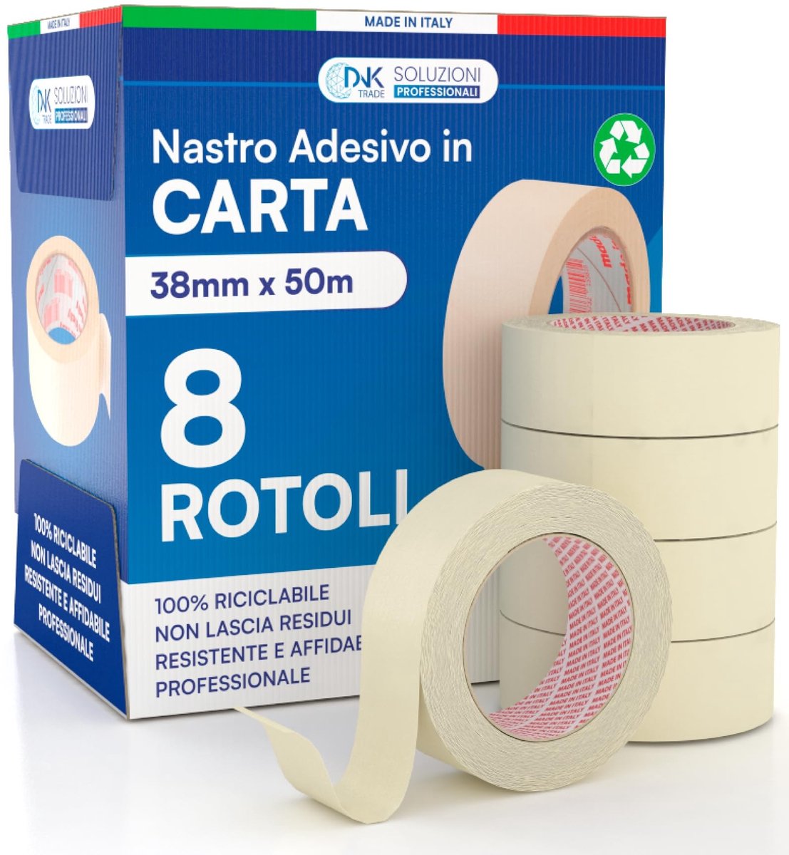 Omgoods - Professionele Papiertape Set van 8 Rollen 38mm x 50m