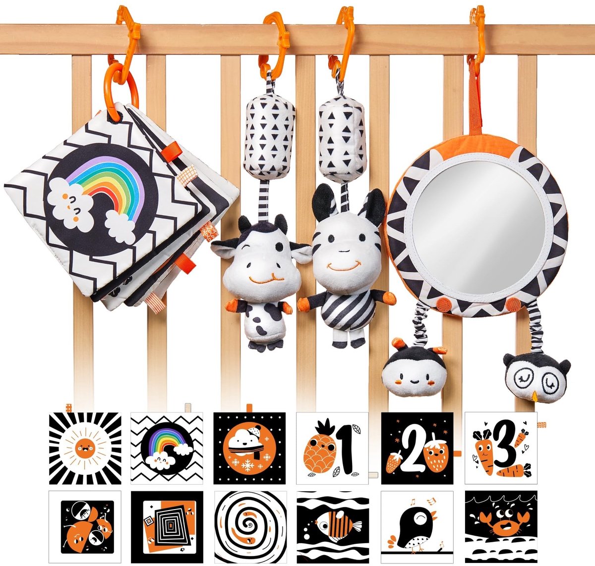 Omgoods - Contrast Speelgoed voor Babywagens met 4 Stukjes
