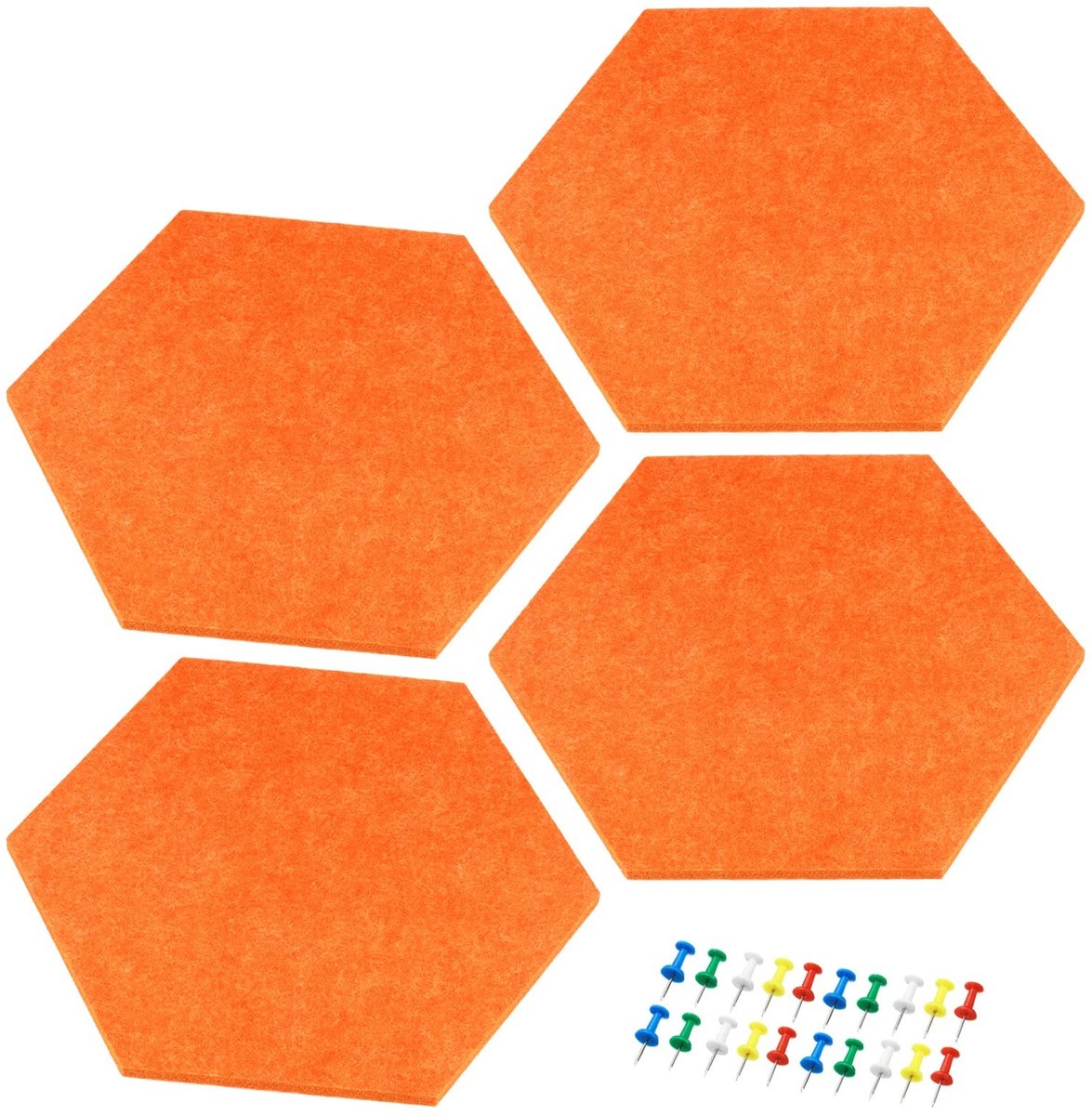 Omgoods - Zeshoekige Vilten Bordtegels - Set van 4 Stuks Zelfklevend Prikbord in Oranje