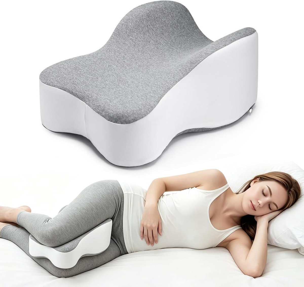 Ergonomisch kniekussen voor zijslapers, extra lang design voor optimale ondersteuning van dijen en knieën, verhoogt slaapcomfort en is wasbaar