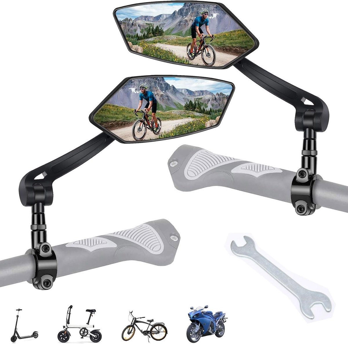 Verstelbare Vouwfiets Spiegels, HD Achteruitkijkspiegels, 360° Draaibaar, Schokbestendig voor Fietsen, E-Bikes, MTB en Racefietsen, Fietsaccessoires