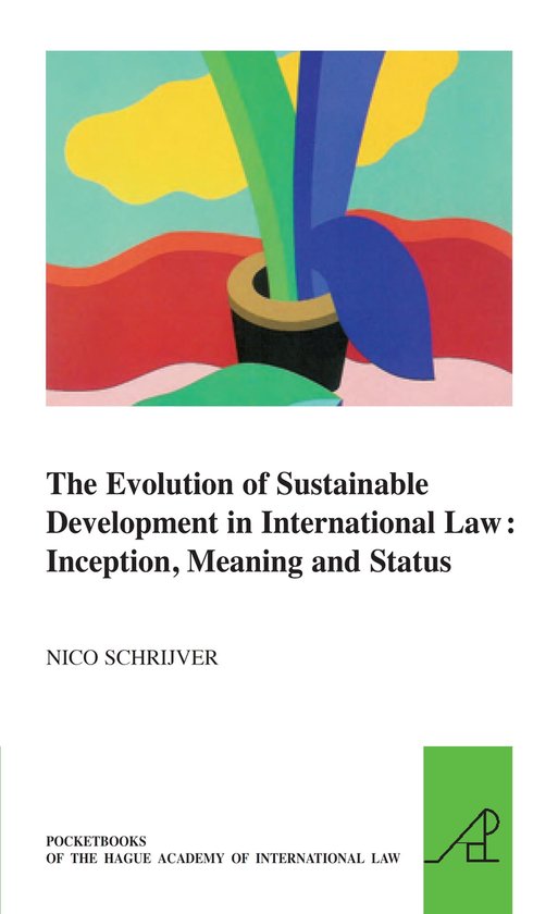 Boekomslag 'The Evolution of Sustainable Development in International Law' met abstracte illustratie van plant in vaas.