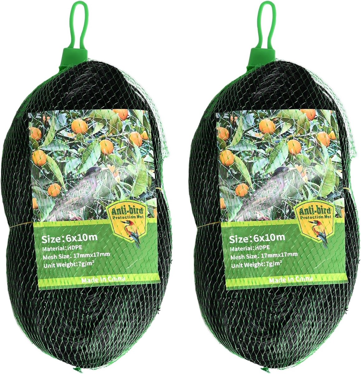 SnelShoppen - Pack van 2 Vogelbeschermnet 6m x 10m, Tuin, Fijn Gaas voor Bescherming van Fruit en Groenten tegen Vogels, Duurzaam PE, Zwart