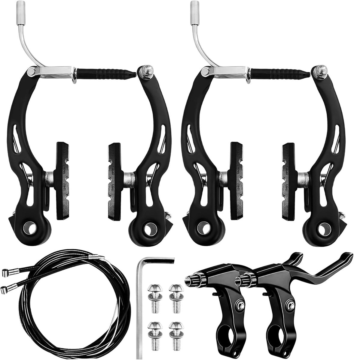 SnelShoppen - Universele Fietskettingrem Set - Compleet met 2 V-remmen en 1 Remhendel Set - MTB Remmen Voor Voor- en Achterwiel - Remkabel Set Geschik