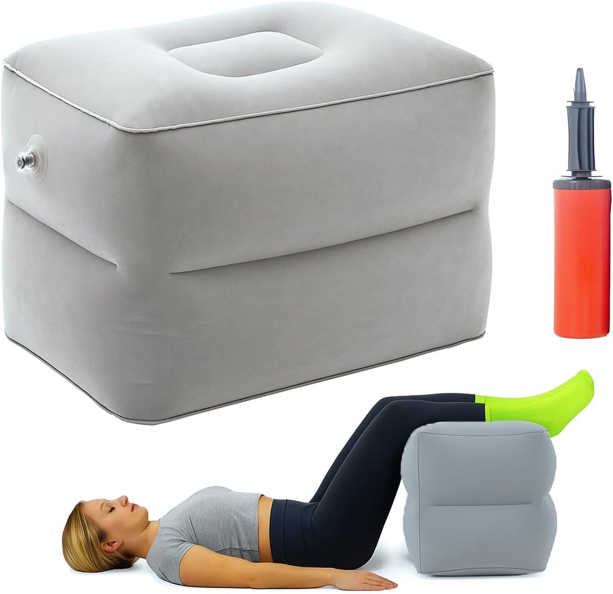 SnelShoppen - Vertebral Disc Cube, Grote Verstelbare Trapdrager, Opblaasbare Voetkussen met Pomp, 40 x 30 x 32 cm voor Comfort en Ondersteuning