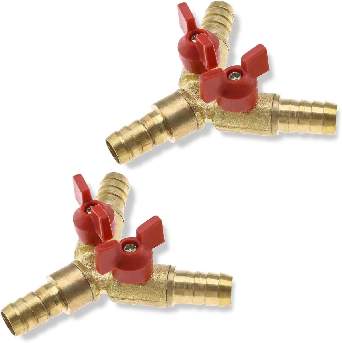 SnelShoppen - 3-Weg Slangkoppeling met Afsluitkranen, 10 mm, Messing, Y-Vormige Slangkoppeling, Kogelafsluiter, 2 Schakelaars met Klemmen, Vertakking,