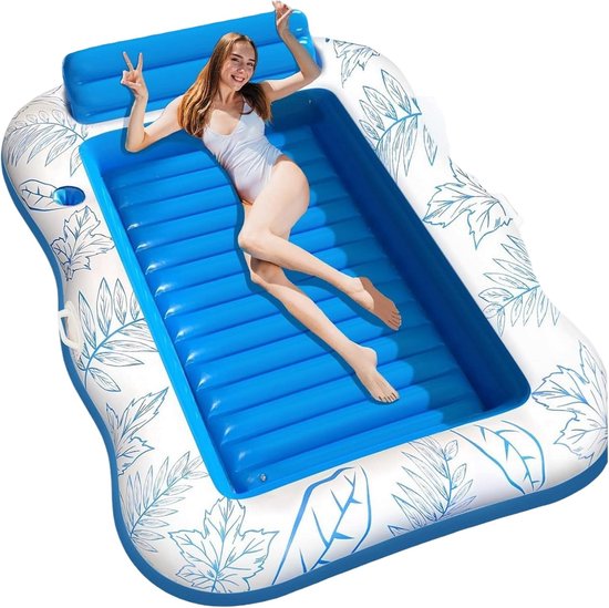 Waterhangmat Opblaasbaar - Drijvende Zwemmatras - Water Recreatie - Met Bekerhouder - 120 cm Breed - Blauw — afbeelding 5