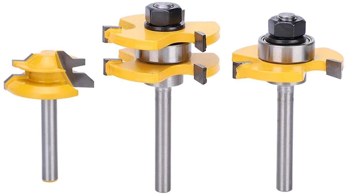 Houtfreesset - Router Bits - Houtbewerking - 45 Graden Hoek - 1/4 Inch Schacht - Zilver