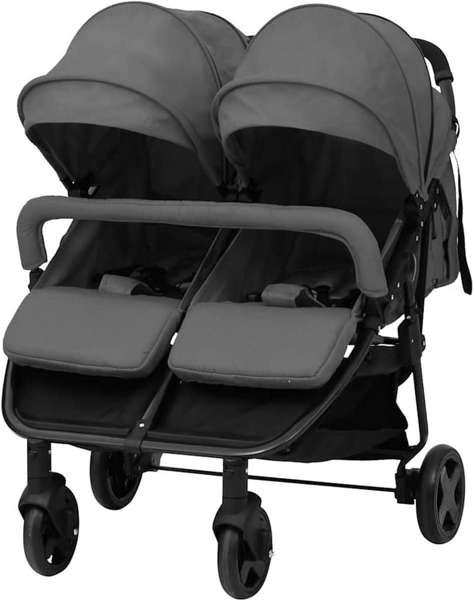 Tweelingwagen - Broer of zussenwagen - Kinderen vervoeren - Verstelbare zitting - 76 x 945 x 99 cm - Grijs/zwart