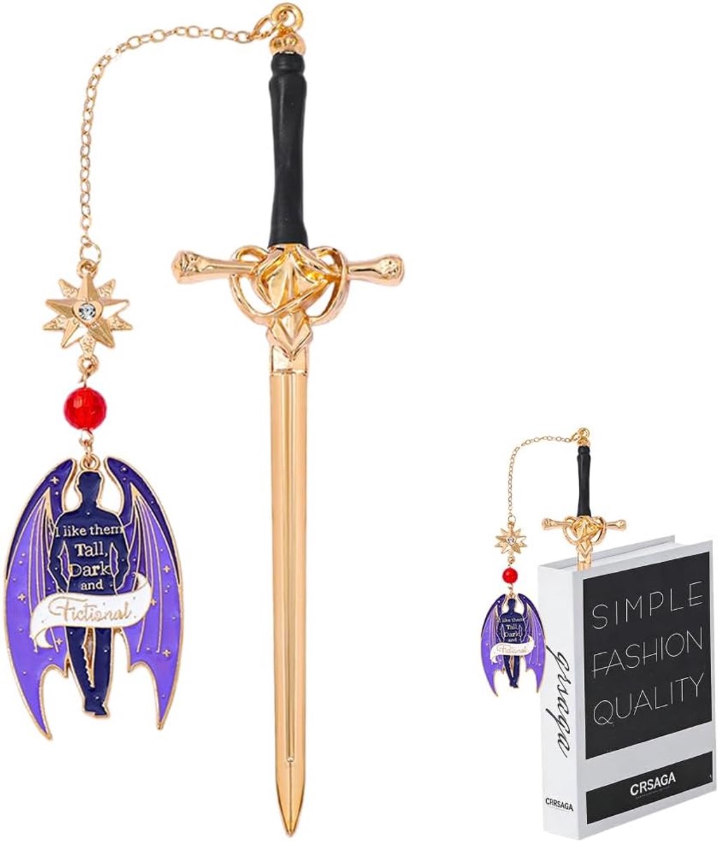 SnelShoppen - Drakenbladwijzer met 3D Vliegende Draak en Zwaard, Metalen Boekenlegger, Gepersonaliseerde Leespagina-Markers, Retro Cadeau voor Boekenl