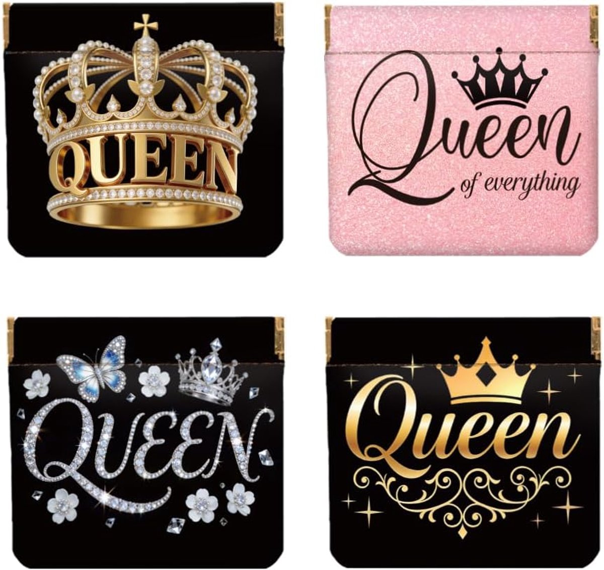 SnelShoppen - 4 Delige PU Leren Mini Muntzakjes Cosmetica Tasjes Tampon Kleine Make-up Tas voor Haar Elastiek Munt Sleutels Draagbaar, Koningin met Go