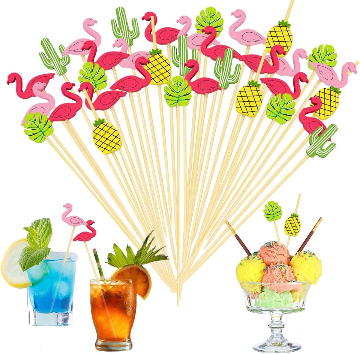 Lysjoy Skewers for Summer Snacks, Pack of 100, Cocktail Skewers, Decorative Cocktail Skewers, Fruit Decoration, Beach - ShopVlot