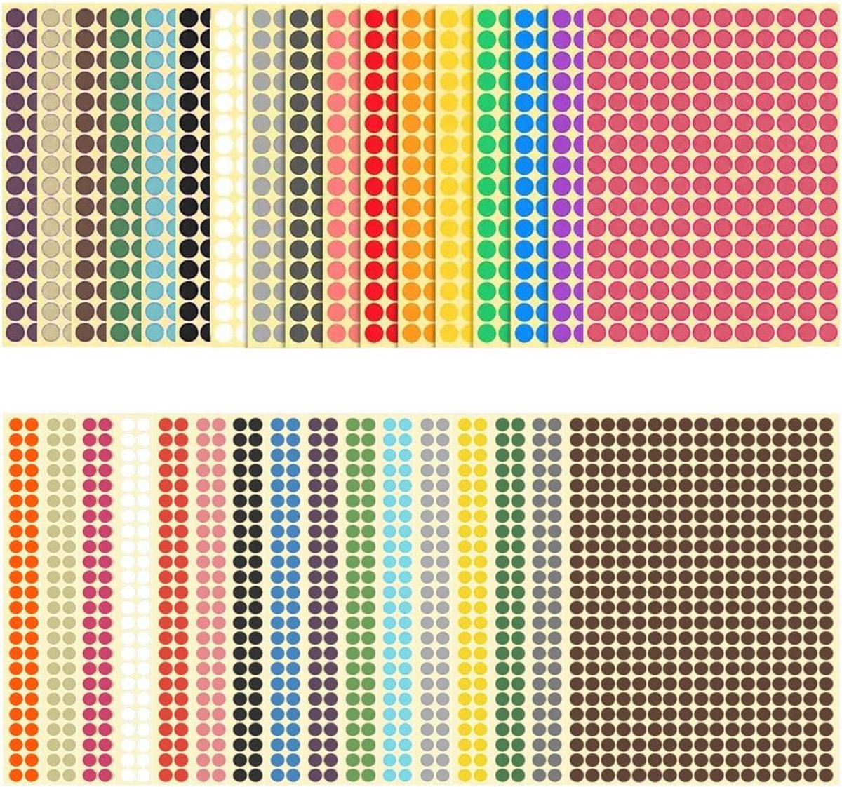 SnelShoppen - 9600 stuks ronde etiketten, zelfklevende stippenstickers, 6 mm en 10 mm, kleurrijk glanzend papier, ideaal voor knutselen, feest, kaarte