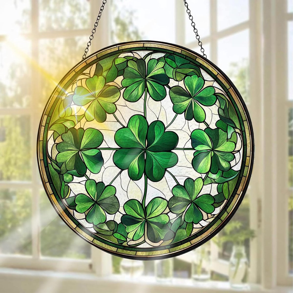 SnelShoppen - St. Patrick's Day Geveldecoratie - Handgemaakte Raamdecoratie - Vierklaver - 20x20 cm - Ideaal voor Binnen en Buiten - Tuin, Feest, Kers