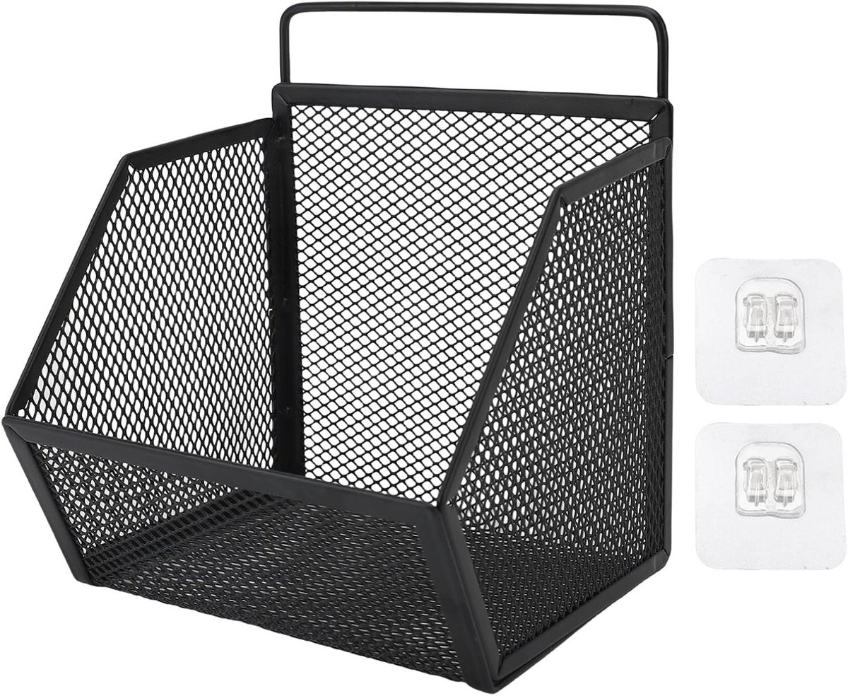 SnelShoppen - Wandopbergmand Draad Mand voor Keuken en Slaapkamer, Zelfklevend, 13.3x10x15cm, Zwart, Duurzaam Metaal, Makkelijk te Installeren