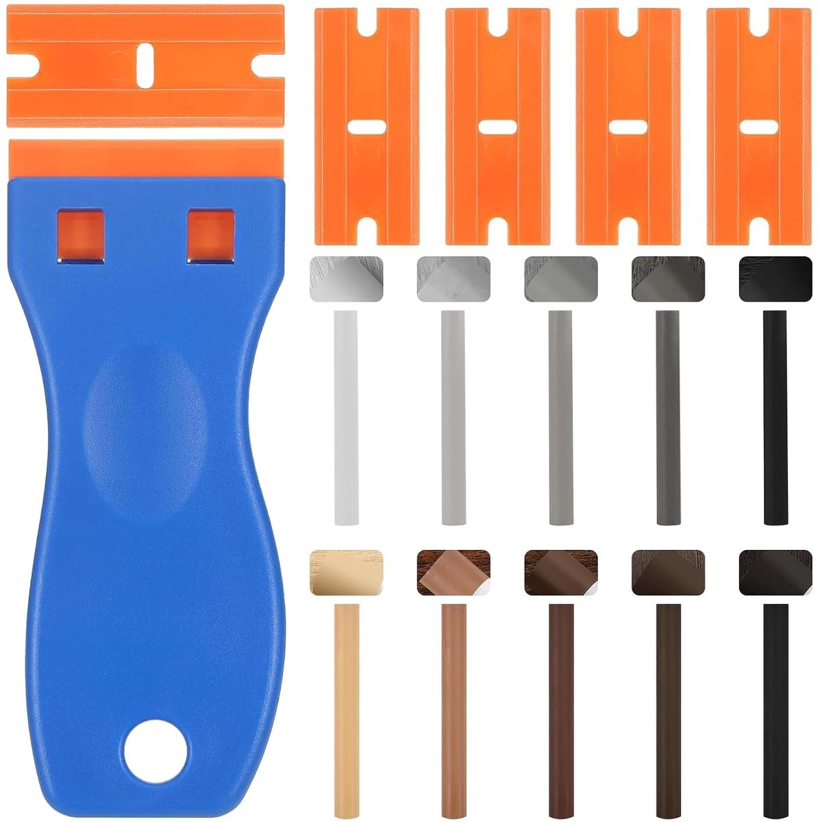 SnelShoppen - Laminaat reparatie set, houtwas reparatieset met 1 schraper en 5 spatels voor krassen, beschadigingen, gaten op tegels, pvc, vinyl, meub