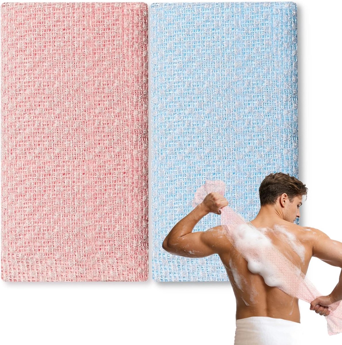 Exfoliërende douchehanddoek 25x100cm - Blauw Roze - Zachte textuur - Voor milde huidverzorging - ShopVlot