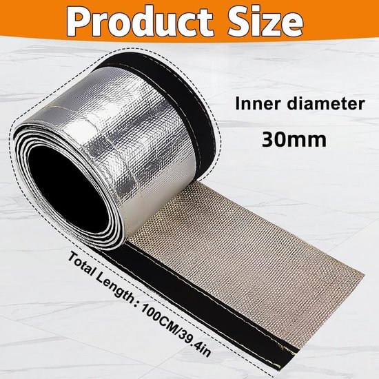 Aluminium Titanium Warmtebeschermslang van 1 m, ID 30 mm, Zelfklevende Isolatieslang voor Kabelbescherming, Thermische Bescherming en Isolatie — afbeelding 5