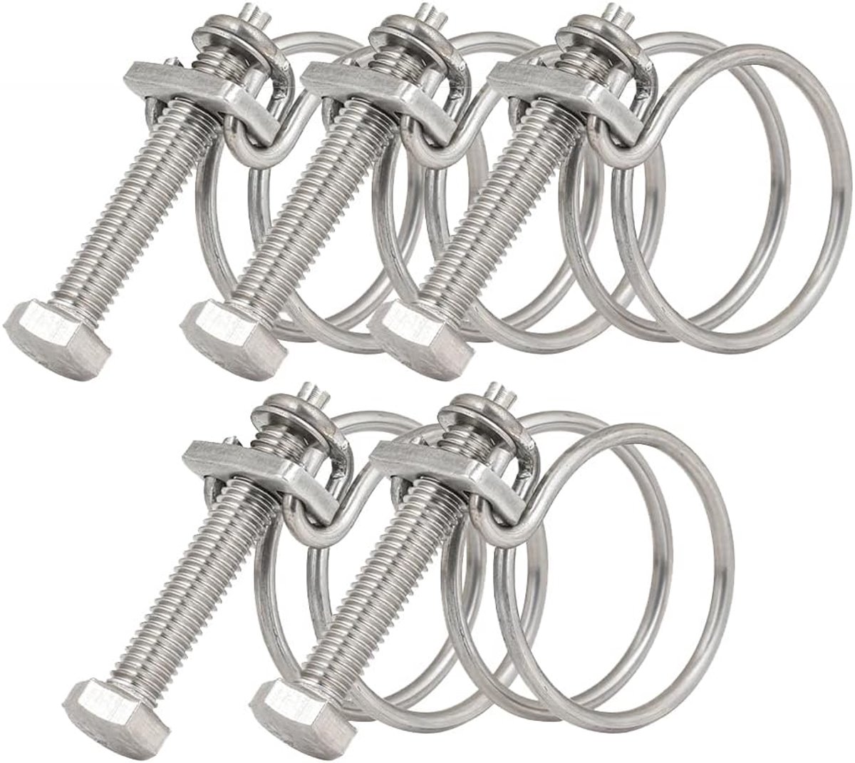 5pcs Double Wire Hose Clamps, Adjustable 40mm-45mm Water Hose Clamps, Stainless Steel Pipe Clamps, 11 Sizes Optional - ShopVlot