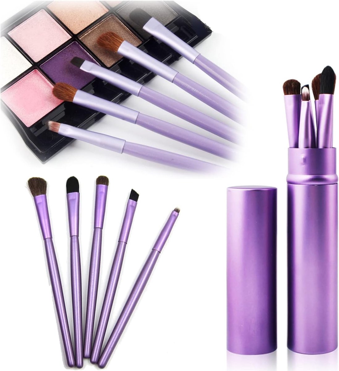 WUBAYI 5Pcs Eyeshadow Brush Set, Portable Eye Brushes, Premium Eye Makeup, Eyeliner, Angular - ShopVlot