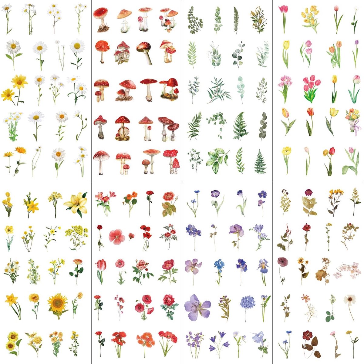 320pcs/8pcs Vintage Transparent PET Stickers, Beautiful Retro Flower Sticker Set, Self-Adhesive Plants Flowers Daisy - ShopVlot