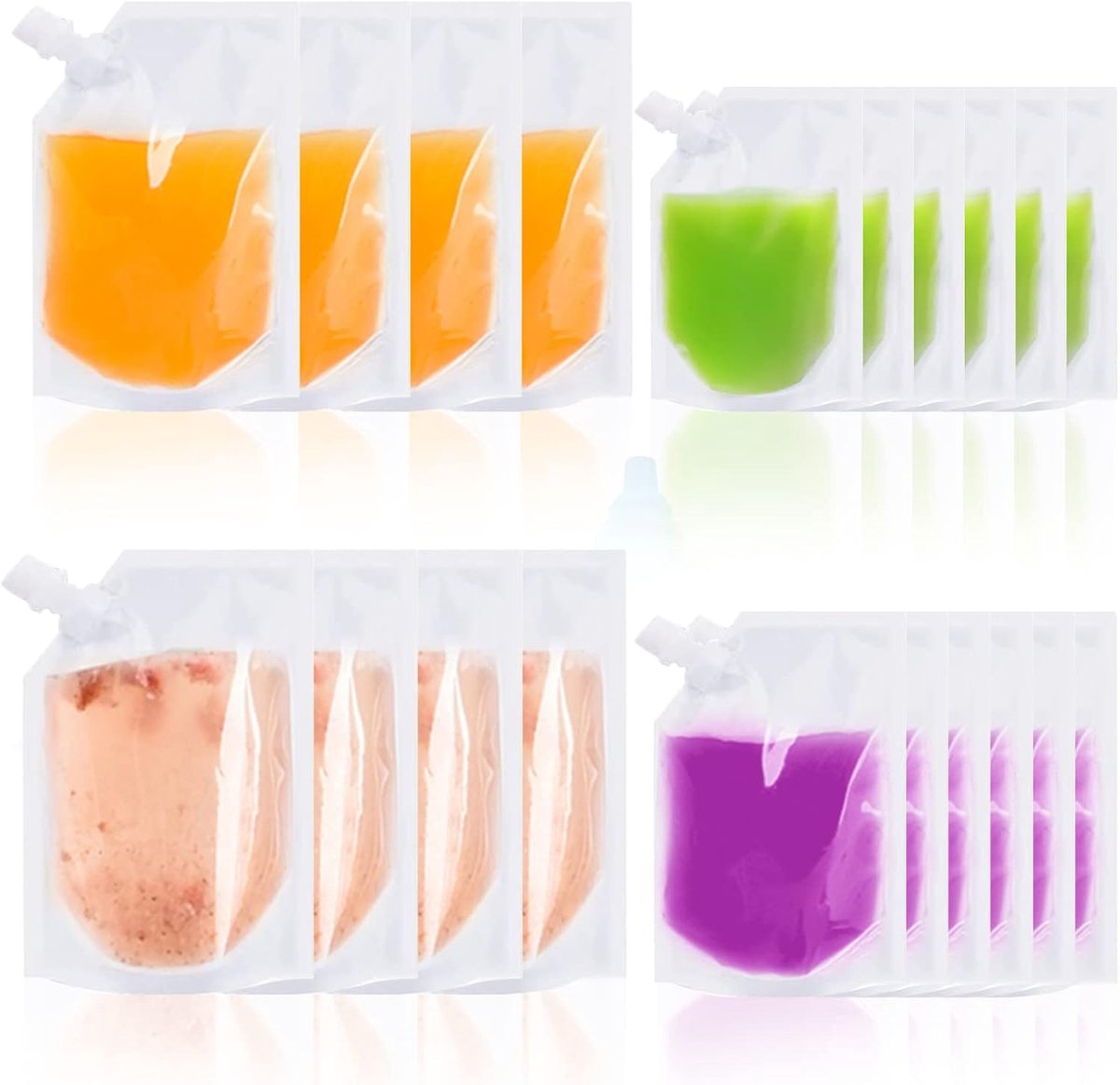 SnelShoppen - Pack van 20 Herbruikbare Drinkzakken voor Feesten, Kamperen, Picknicken, Reizen, 250ml, 350ml, 420ml, 500ml, Plastic Drinkflessen