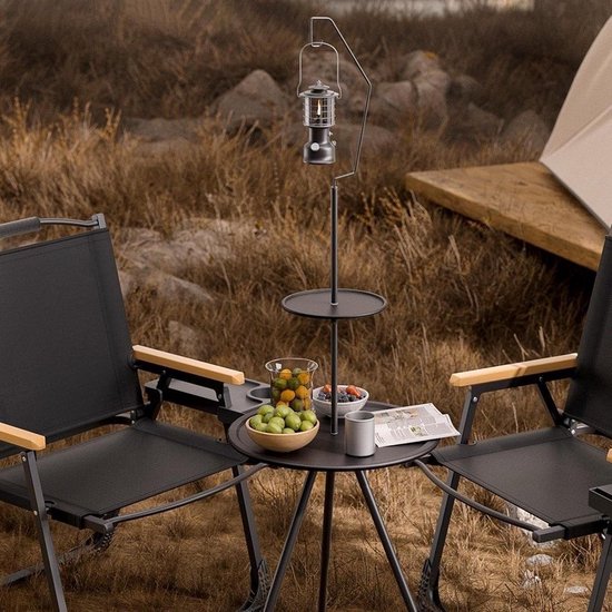 Kleine Ronde Vouwtafel - Compacte Campingtafel - Buitenactiviteiten - Dubbele Laag Opbergruimte - 38x38x4 cm - Zwart — afbeelding 3