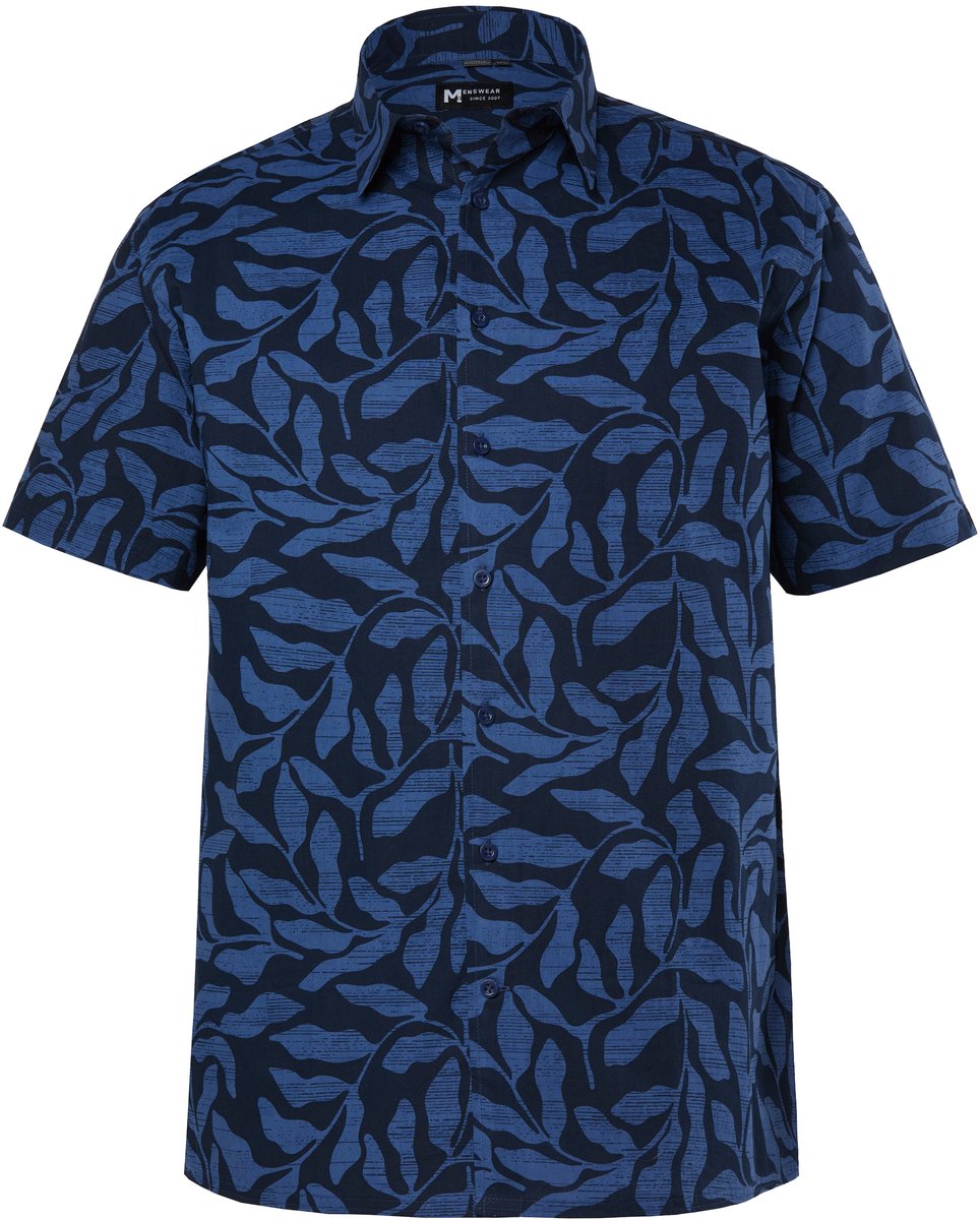 Men Plus - Heren - Overhemd korte mouw kentkraag all-over print comfort fit - Nachtblauw - Maat 5XL