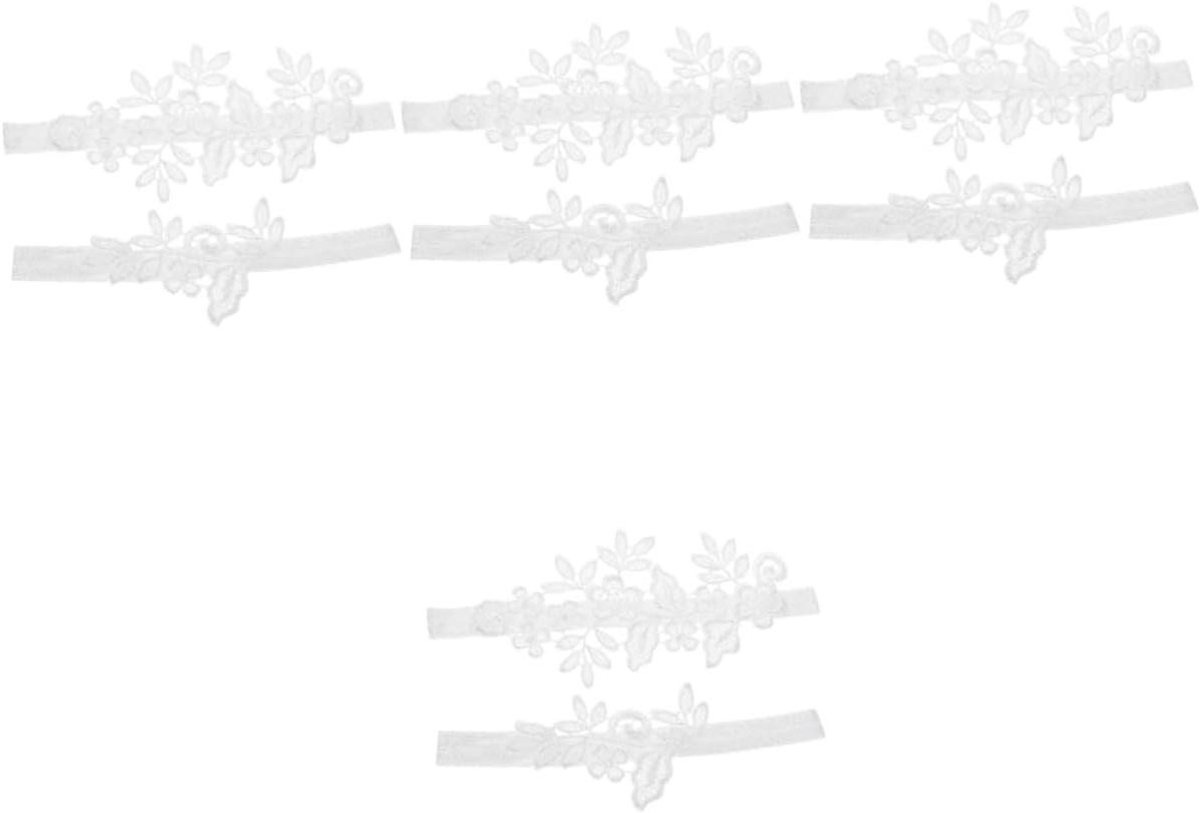 Kousenband Set - Dijband Bruiloft - Bruiloft Accessoire - Kant en Strass Decoratie - 4 Sets - Wit