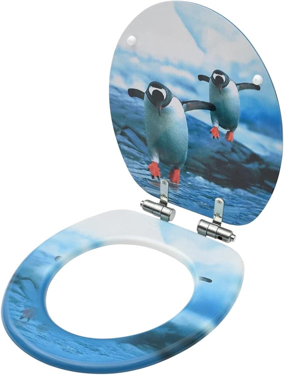 Wc-bril met pinguïndesign - Toiletzitting MDF - Badkamer Stijl - Soft-close functie - Verstelbare scharnieren - Wit