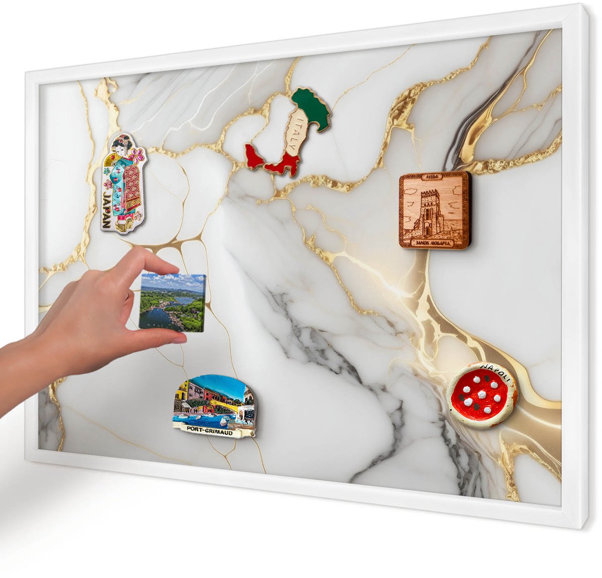 Artprintcave Wit Magneetbord mit Witte Lijst - 60x40 cm - Abstract Marmer Magnetische Organizer - Abstract Magneetbord Voor Foto's - Abstractie