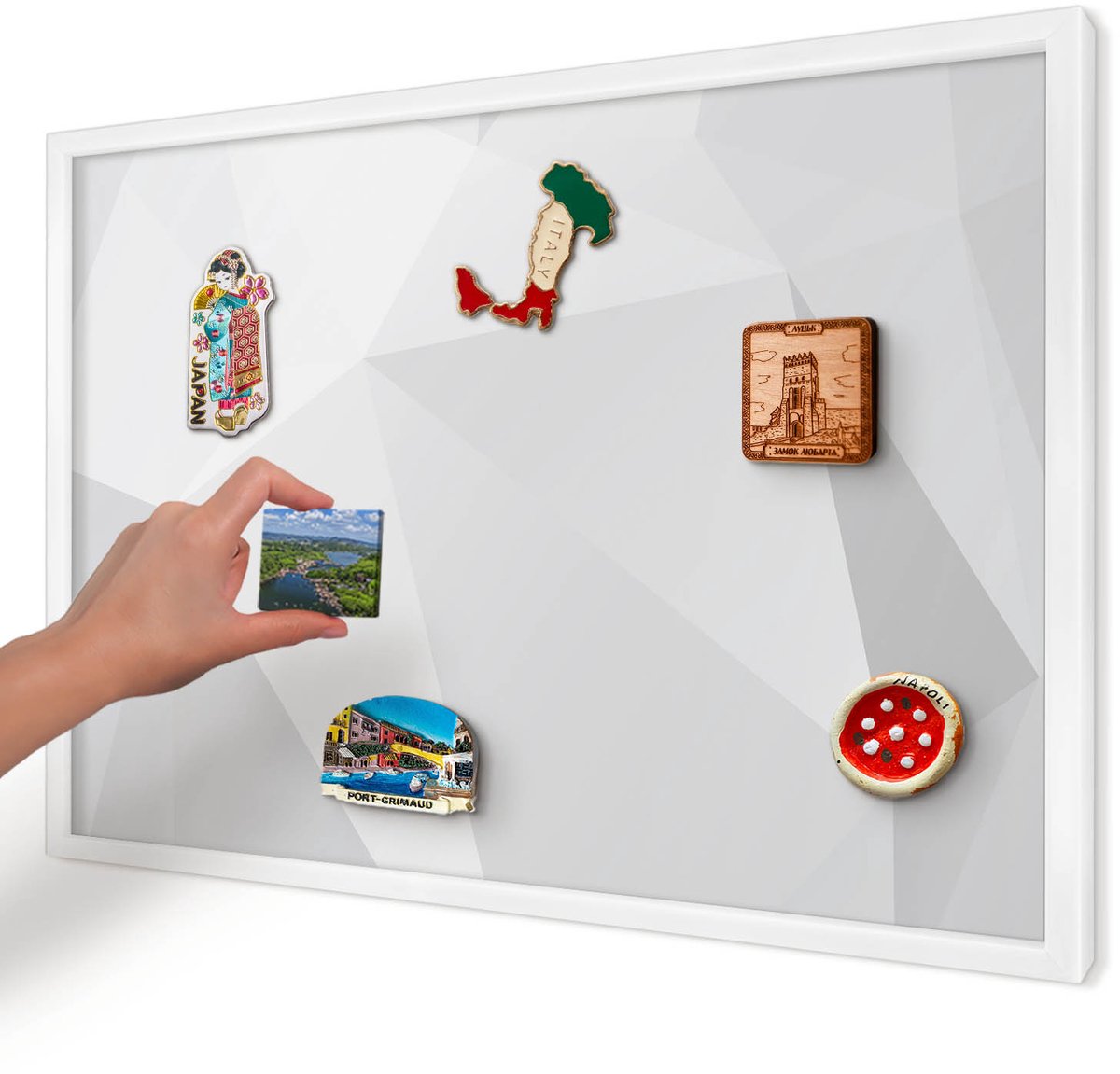 Artprintcave Wit Magneetbord mit Witte Lijst - 60x40 cm - Witte Geometrie Wandbord Magnetisch - Minimalist Memobord Keuken - Abstractie