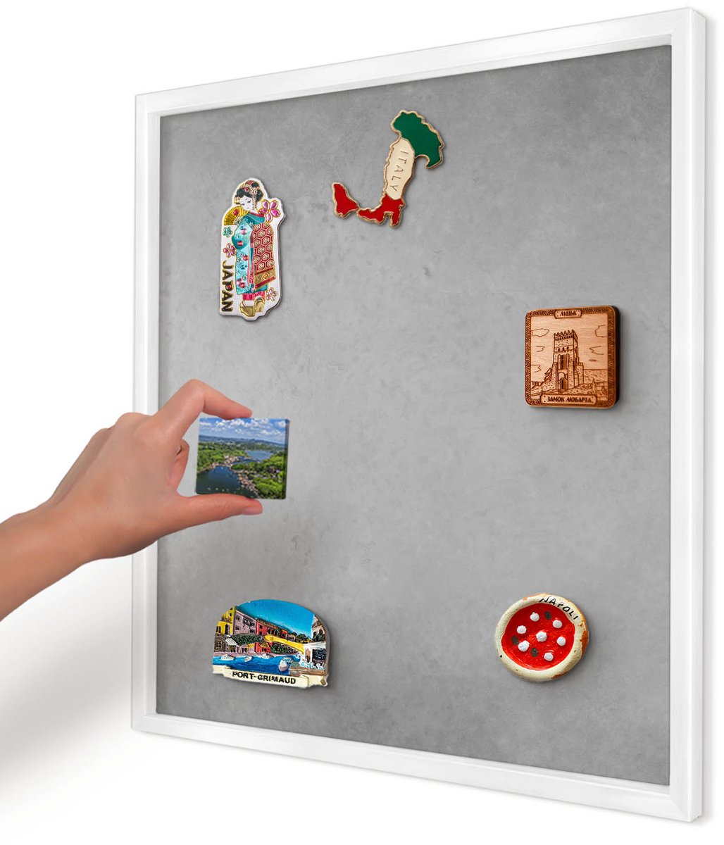 Artprintcave Grijs Magneetbord mit Witte Lijst - 50x50 cm - Zilveren Mist Magnetische Organizer - Minimalist Bord Voor Magneten - Texturen