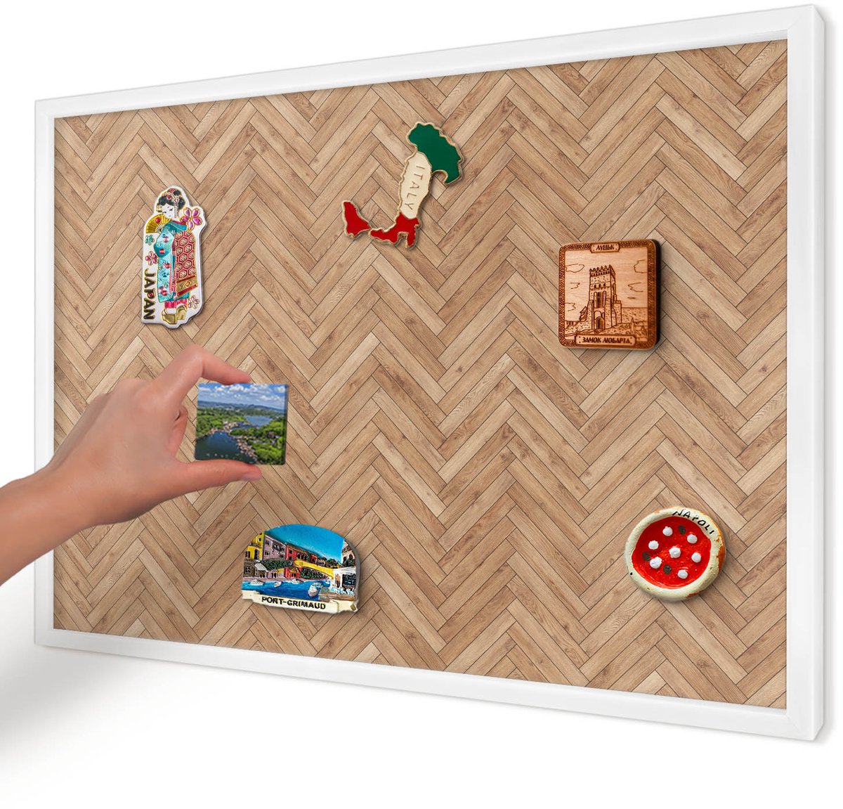 Artprintcave Bruin Magneetbord mit Witte Lijst - 60x40 cm - Visgraatpatroon Notitiebord - Geometrische Magnetisch Bord - Texturen
