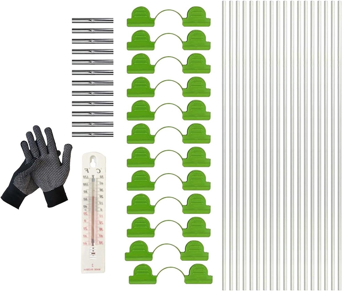 Tuinboog Glasvezel Frame - Kweek Tunnelboog - Planten Beschermen - Met Thermometer - 18 Delig - Zwart