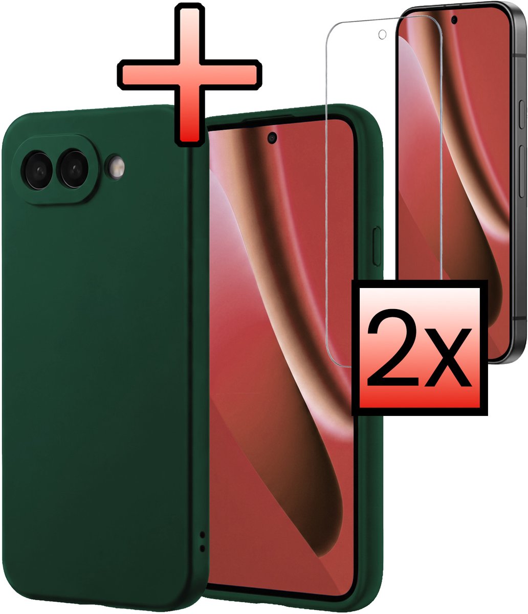 Hoesje - Met 2x Screenprotector - Geschikt voor Google Pixel 10a - Sterk & Shockproof - Back Cover - Siliconen Case - Telefoon Hoes - Donkergroen