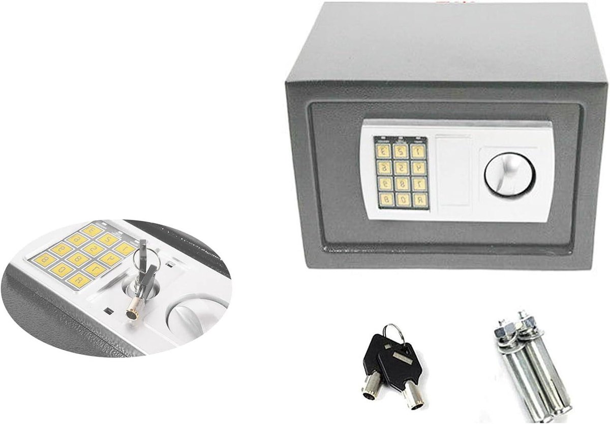 Digitale Kluis - Elektronische Kluis Geldkluis - Waardevolle Spullen Opbergen - Stevig Stalen Ontwerp - 16L - Grijs