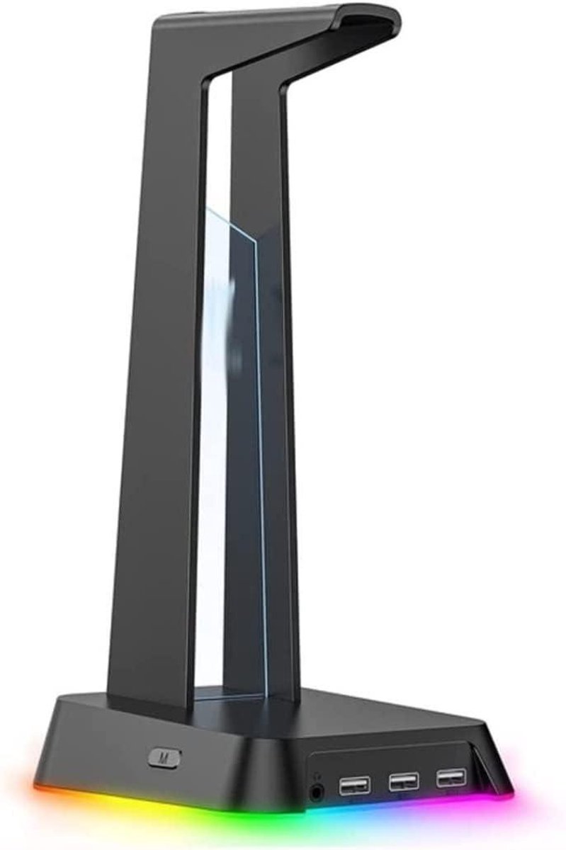 Headset Houder - Koptelefoonstandaard Bureau - Bureau Organisatie - RGB Verlichting - 3 USB Poorten - Zwart