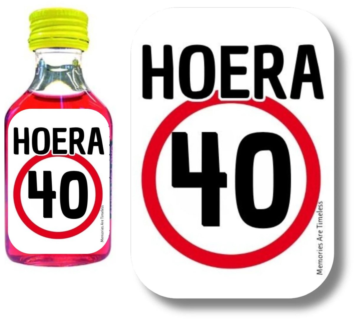Shotjes Etiketten 40 Jaar | Hoera 40 | 30 Stickers | Mini Shotflesjes 20 ml | Memories Are Timeless