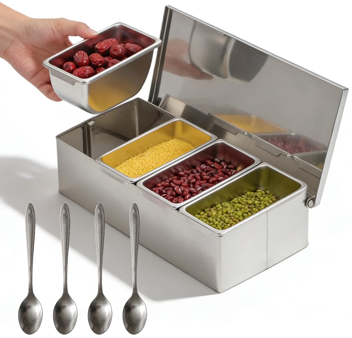 Omgoods - Multi Ingrediëntenhouder van Roestvrij Staal met 4 Vakken
