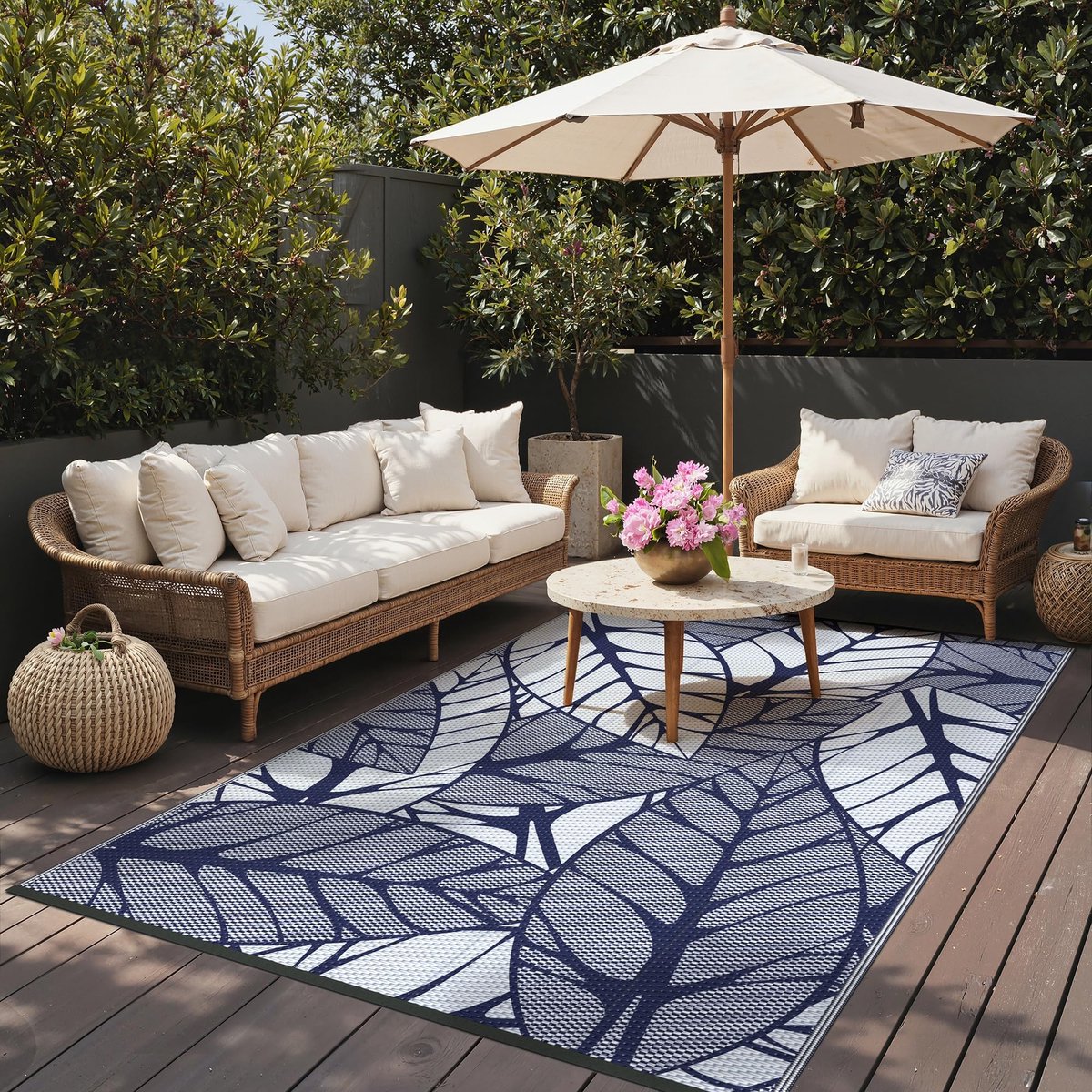 Omgoods - Weerbestendig Buitenkleed 150x240 cm met Bladerenpatroon