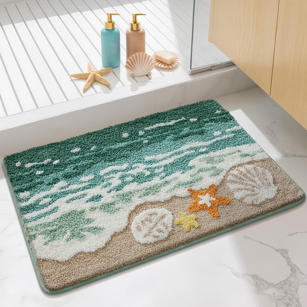 Omgoods - Antislip Badmat met Schelpen en Zeesterren voor Douche