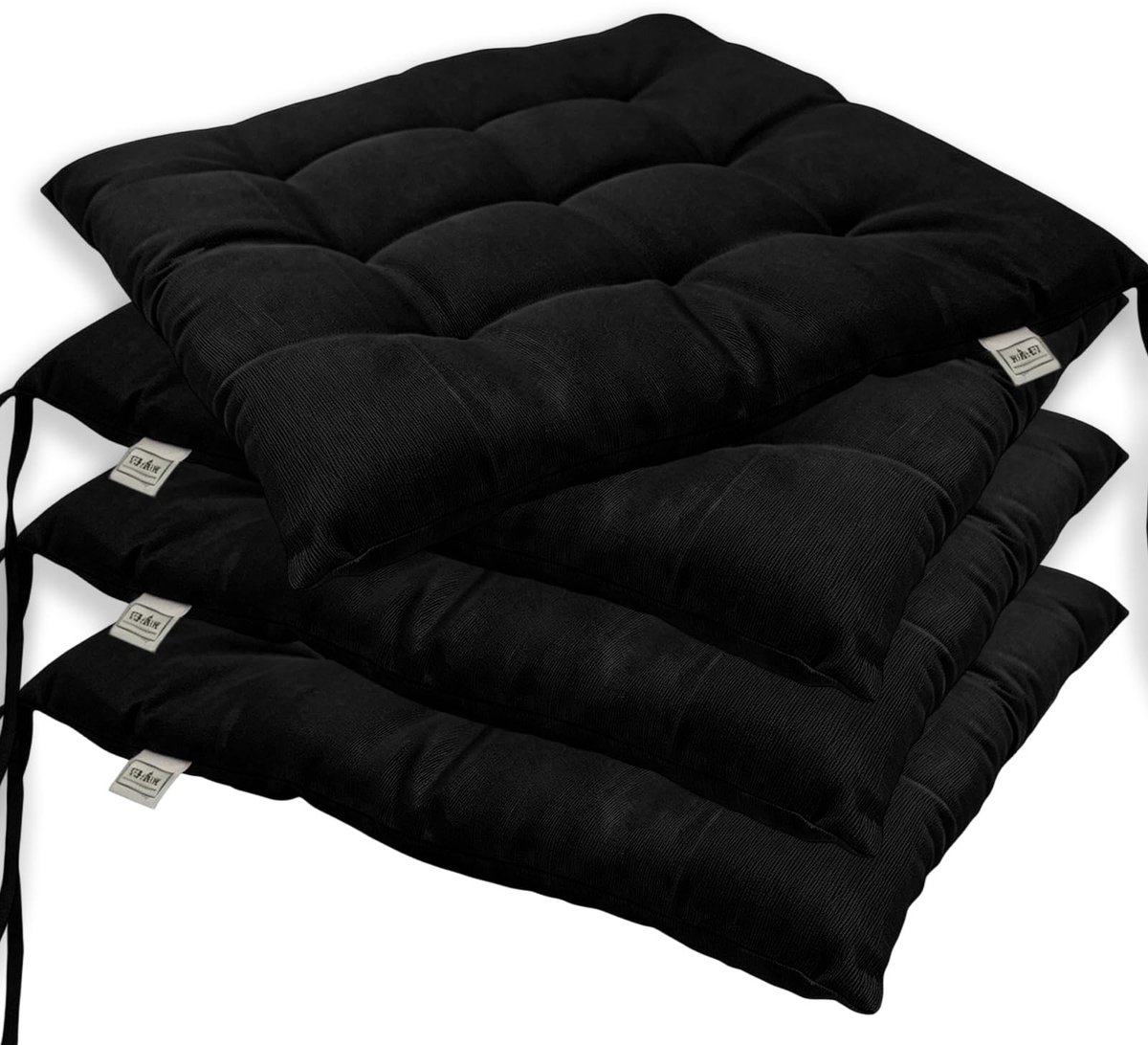 Omgoods - Set van 4 Stoelkussens 40 x 40 cm met Banden voor Buiten (Zwart)