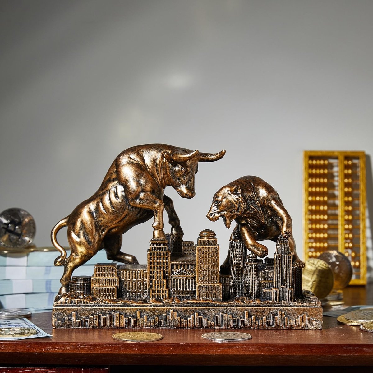 Omgoods - Stier en Beer Standbeeld - Beurs Sculptuur voor Kantoor
