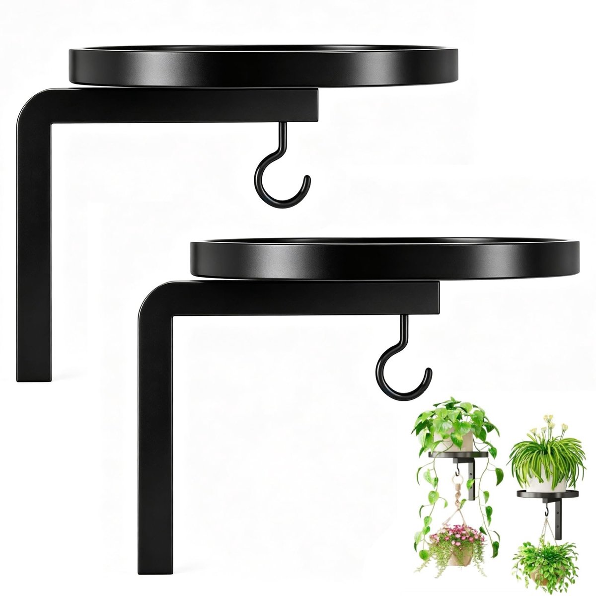 Omgoods - Set van 2 Wandplantenhouders van Metaal met Plank en Haken