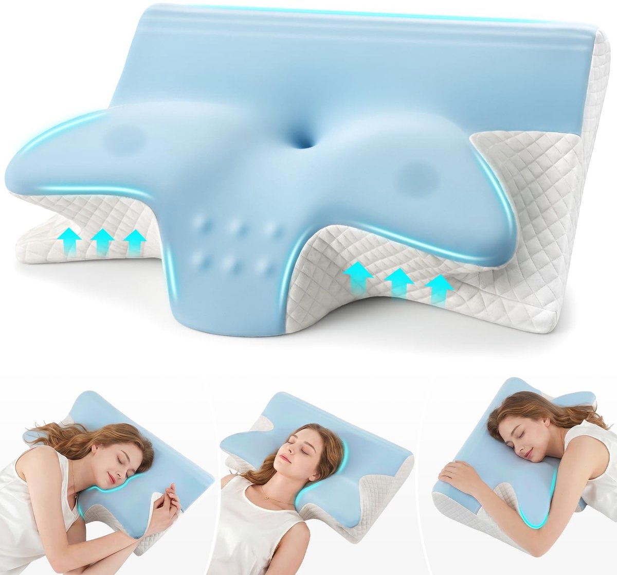 Omgoods - Ergonomisch Neksteunkussen van Traagschuim in Middenblauw