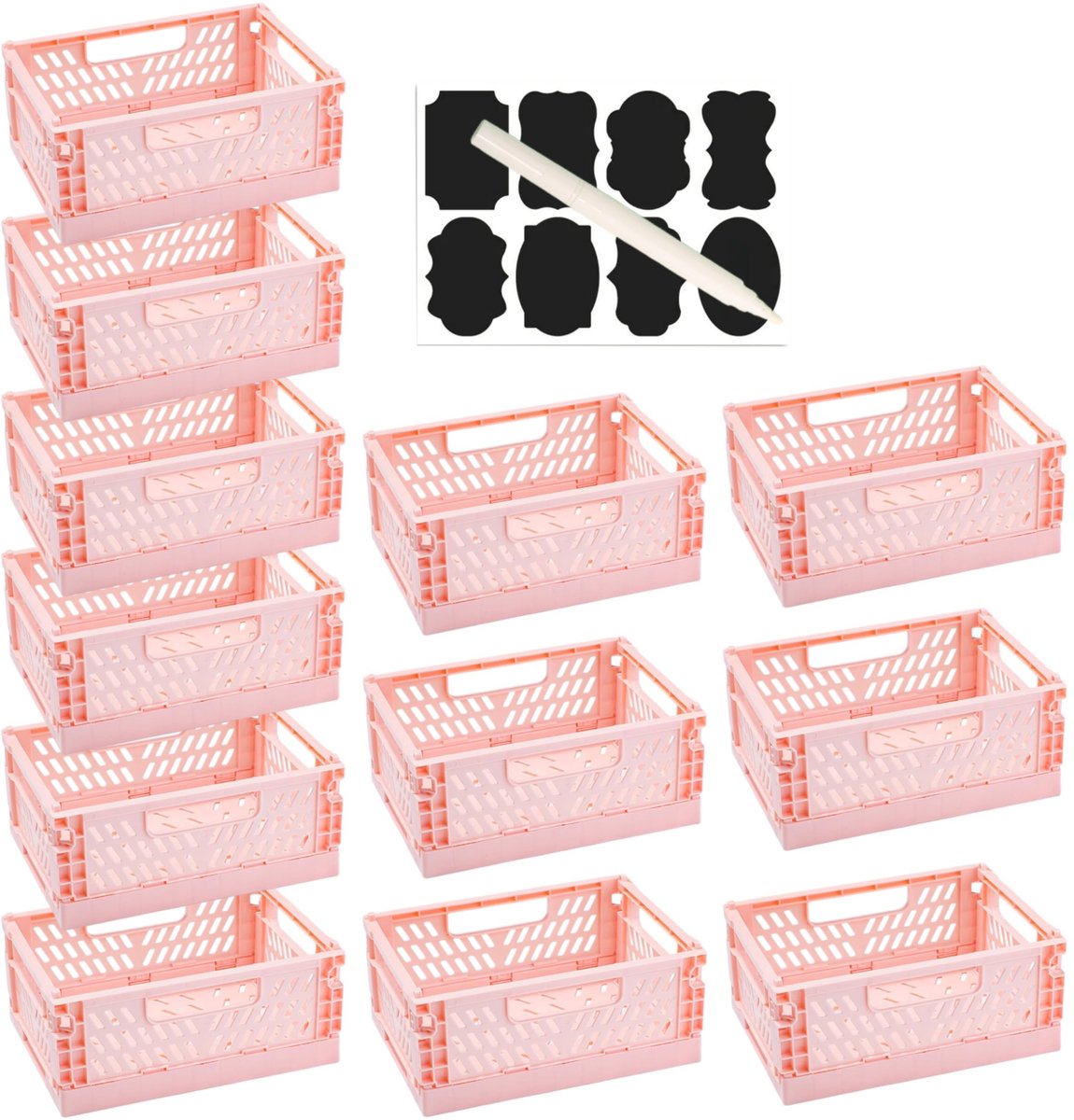 Omgoods - 12 Vouwbare Opbergmanden met Handvatten - Stapelbare Baskets voor Thuis