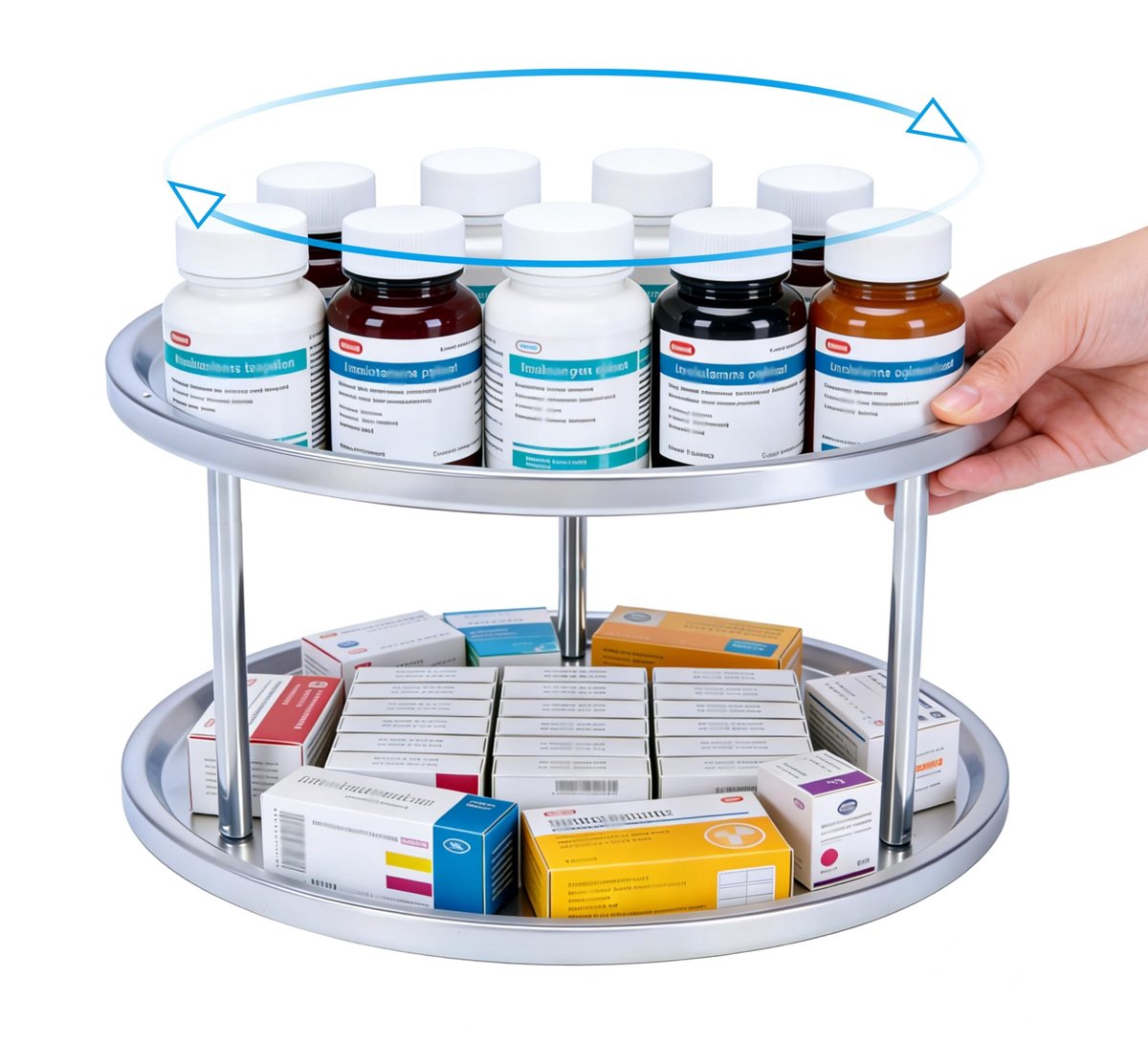 Omgoods - 2-Tier RVS Medicijnkast met 360° Rotatie