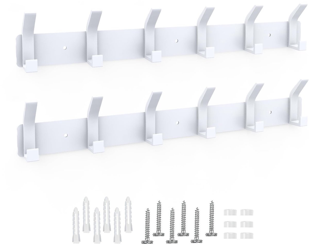 Omgoods - Kledinghaken Muur, Set van 2, Metaal en Wit
