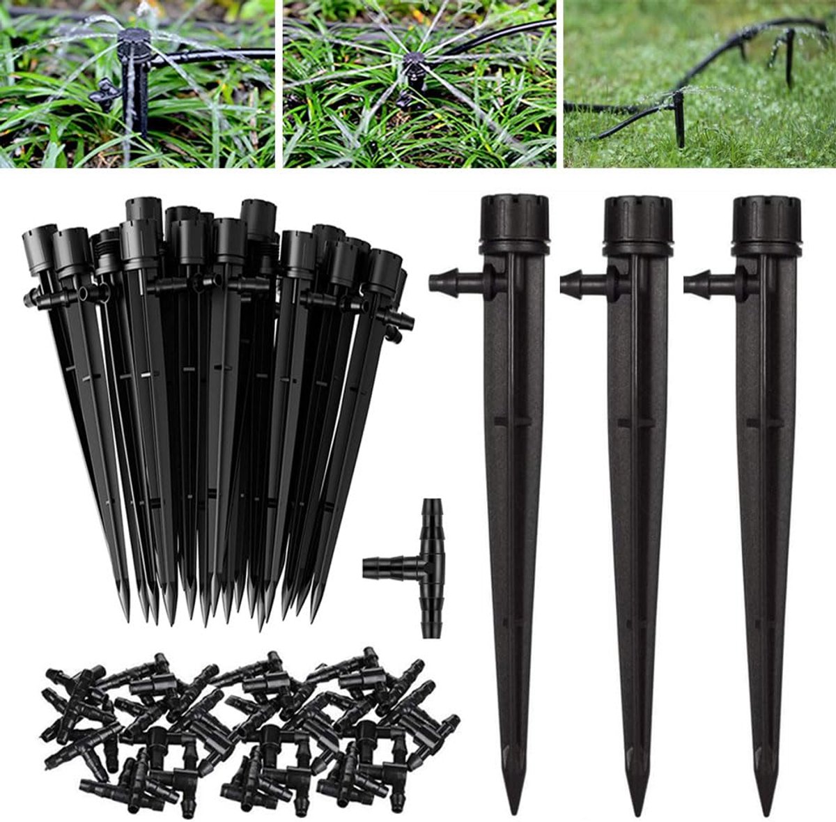 SnelShoppen - 50 Stuks Drip Watering Sprinkler Set 360 Graden Verstelbare Tuin Irrigatie Micro Drip Systeem met 50 T-Connectoren voor 4/7mm Slang